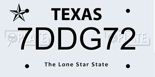 7DDG72 Texas License Plate