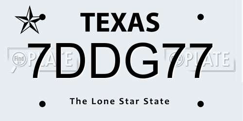 7DDG77 Texas License Plate