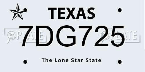 7DG725 Texas License Plate