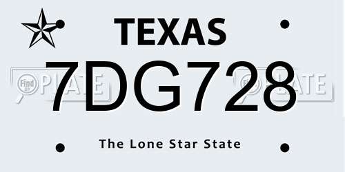 7DG728 Texas License Plate