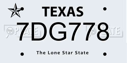 7DG778 Texas License Plate