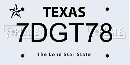 7DGT78 Texas License Plate