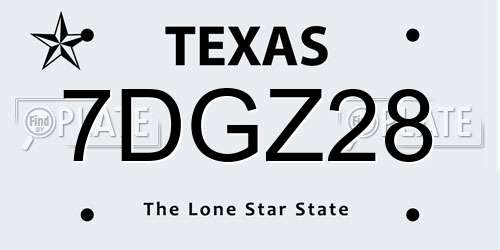 7DGZ28 Texas License Plate