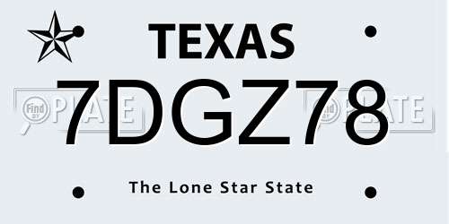 7DGZ78 Texas License Plate