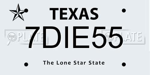 7DIE55 Texas License Plate