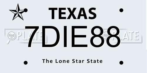 7DIE88 Texas License Plate