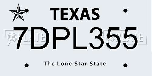 7DPL355 Texas License Plate