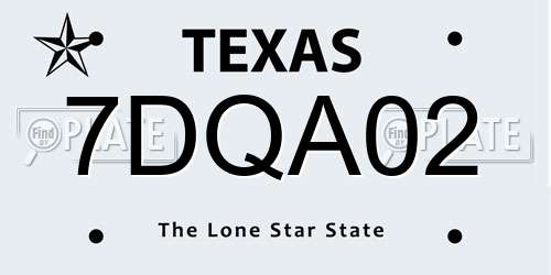 7DQA02 Texas License Plate