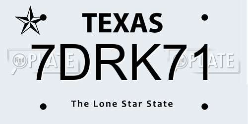 7DRK71 Texas License Plate