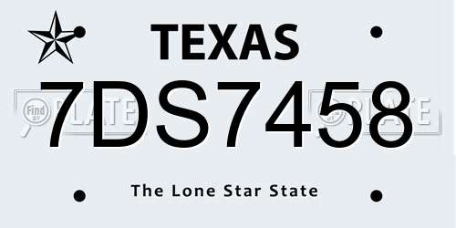 7DS7458 Texas License Plate