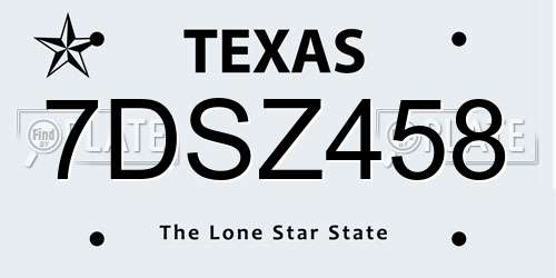 7DSZ458 Texas License Plate