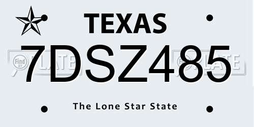 7DSZ485 Texas License Plate