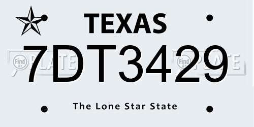 7DT3429 Texas License Plate
