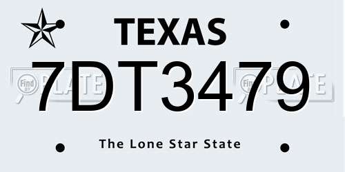 7DT3479 Texas License Plate