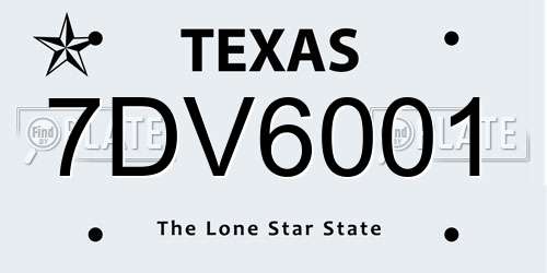 7DV6001 Texas License Plate