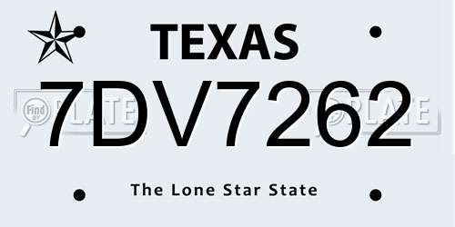 7DV7262 Texas License Plate