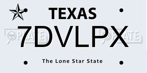 7DVLPX Texas License Plate