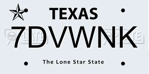 7DVWNK Texas License Plate