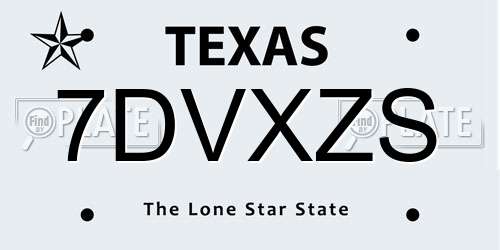 7DVXZS Texas License Plate