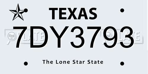 7DY3793 Texas License Plate