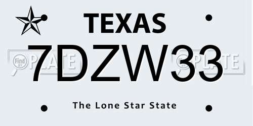 7DZW33 Texas License Plate