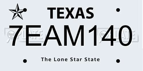 7EAM140 Texas License Plate