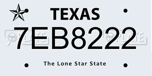 7EB8222 Texas License Plate