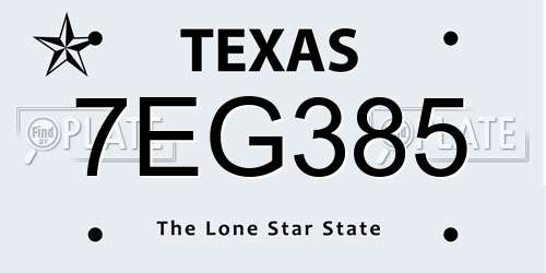 7EG385 Texas License Plate