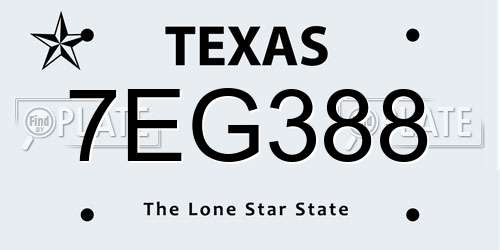7EG388 Texas License Plate
