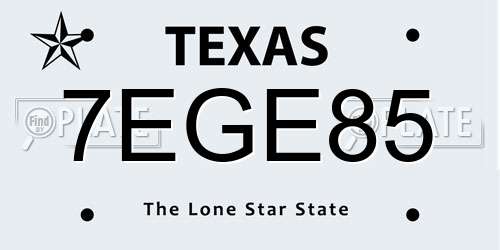 7EGE85 Texas License Plate