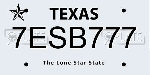 7ESB777 Texas License Plate