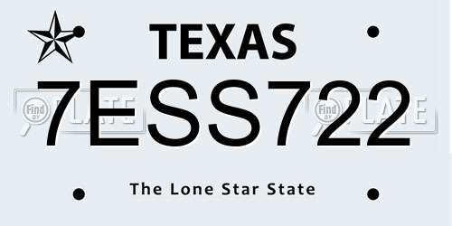 7ESS722 Texas License Plate