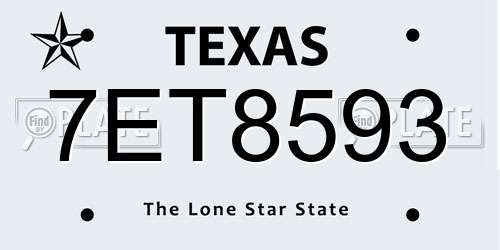 7ET8593 Texas License Plate
