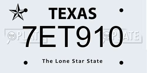 7ET910 Texas License Plate