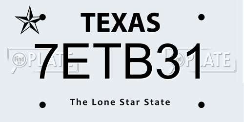 7ETB31 Texas License Plate