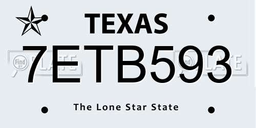 7ETB593 Texas License Plate