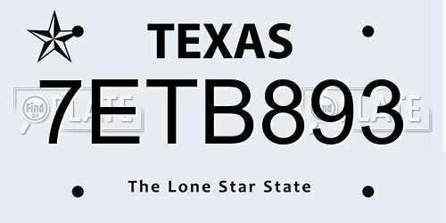 7ETB893 Texas License Plate