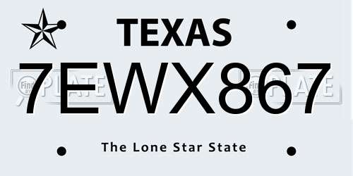 7EWX867 Texas License Plate