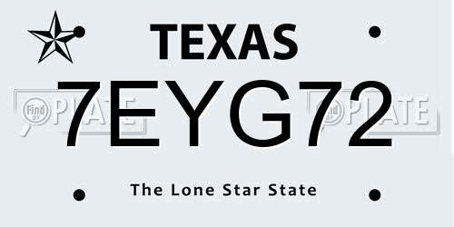 7EYG72 Texas License Plate