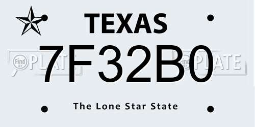 7F32B0 Texas License Plate