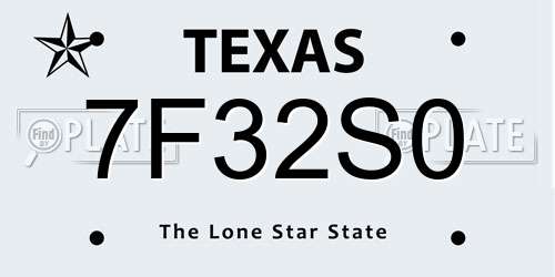 7F32S0 Texas License Plate