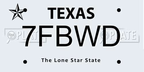 7FBWD Texas License Plate