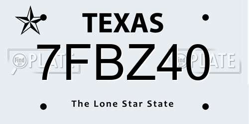 7FBZ40 Texas License Plate