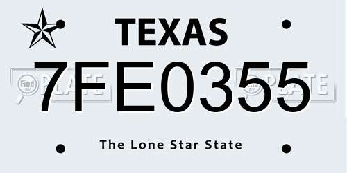 7FE0355 Texas License Plate