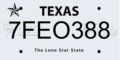 7FEO388 Texas License Plate