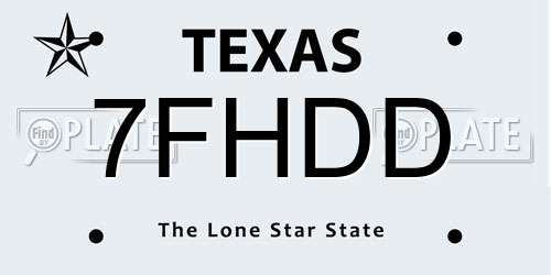 7FHDD Texas License Plate