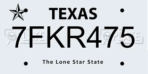 7FKR475 Texas License Plate