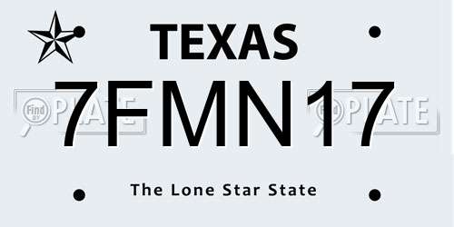 7FMN17 Texas License Plate