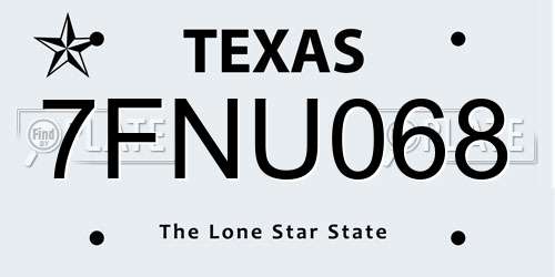 7FNU068 Texas License Plate