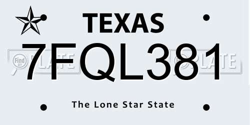 7FQL381 Texas License Plate